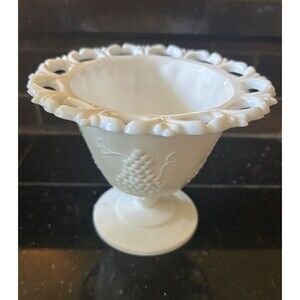 Indiana Glass Colony Harvest Grape White Milk Glass Pedestal Candy Dish Compote